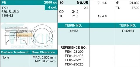 Takım Piston STD 86.00 mm 626 88-91 2.0 Çukur Tip 42157