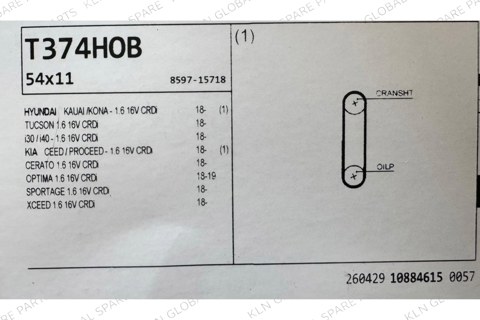 Yağ Pompa Kayışı 1.6 CRDi 2016- Hyundai Tucson/Kia Sportage // T374HOB