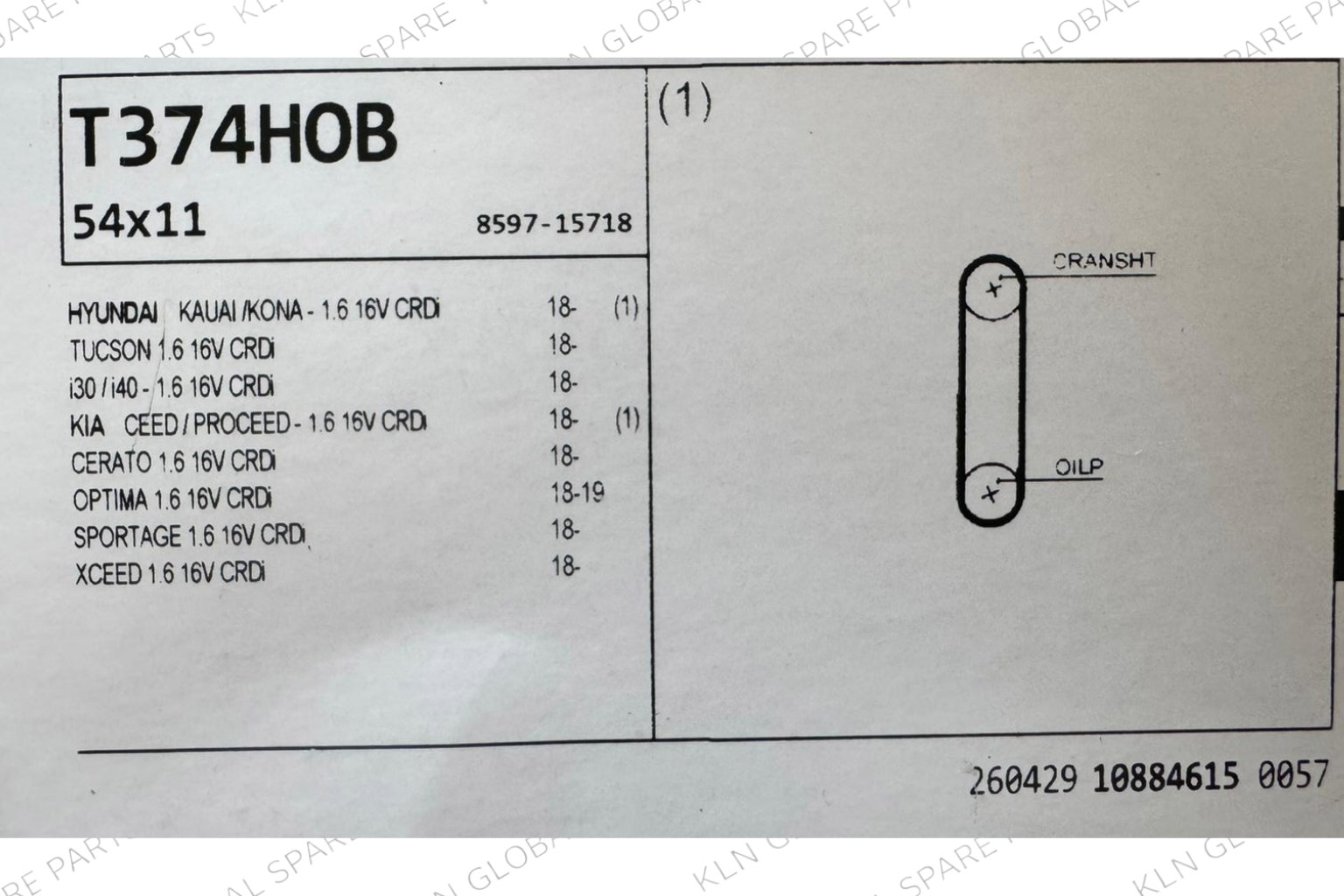 Yağ Pompa Kayışı 1.6 CRDi 2016- Hyundai Tucson/Kia Sportage // T374HOB